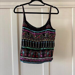 100% Silk Y2K Boho Chic Beaded Tank Top JPR Separates LARGE